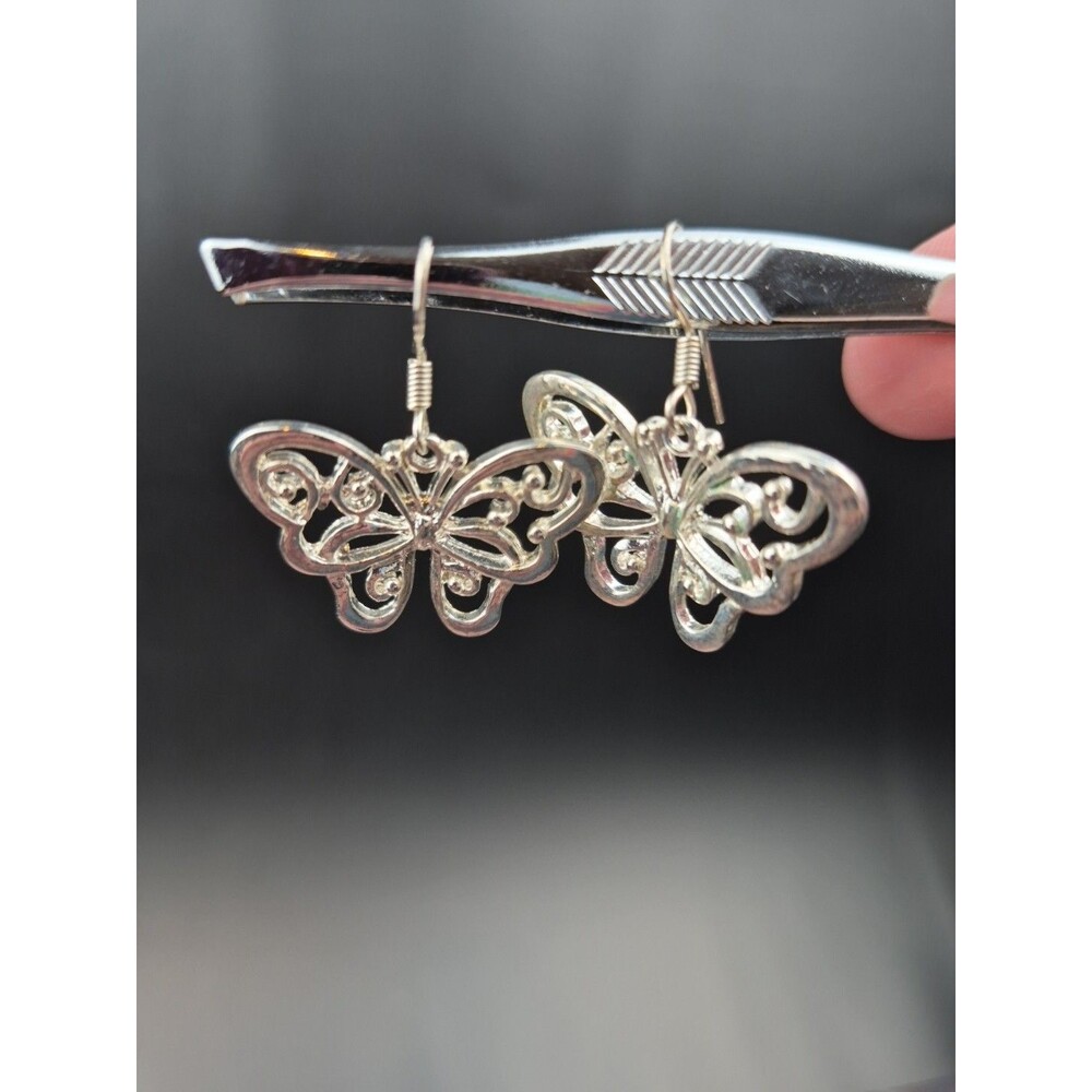 VTG Silver Tone Butterfly Earrings Dainty Insect‎ Nature Jewelry Cute Gift Boho